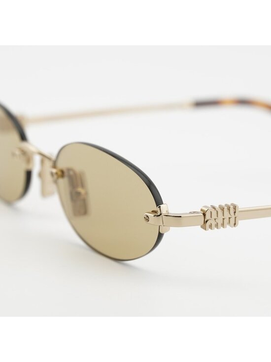 Miu Miu MUA54S ZVN10R Sunglasses Gold Oval Rimless Frame, Yellow Lenses main image 8